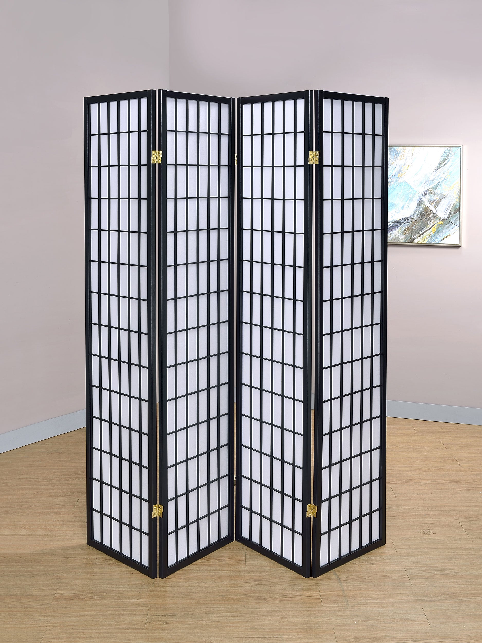 Roberto 4-Panel Room Divider Folding Shoji Screen Black — view 2