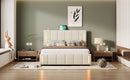 Full Size Upholstered Bed with Hydraulic Storage System and LED Light, Beige