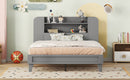 Full Size Platform Bed with Storage Headboard,Multiple Storage Shelves on Both Sides,Grey