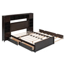 Full Size Wooden Bed With All-in-One Cabinet, Shelf and Sockets, Espresso