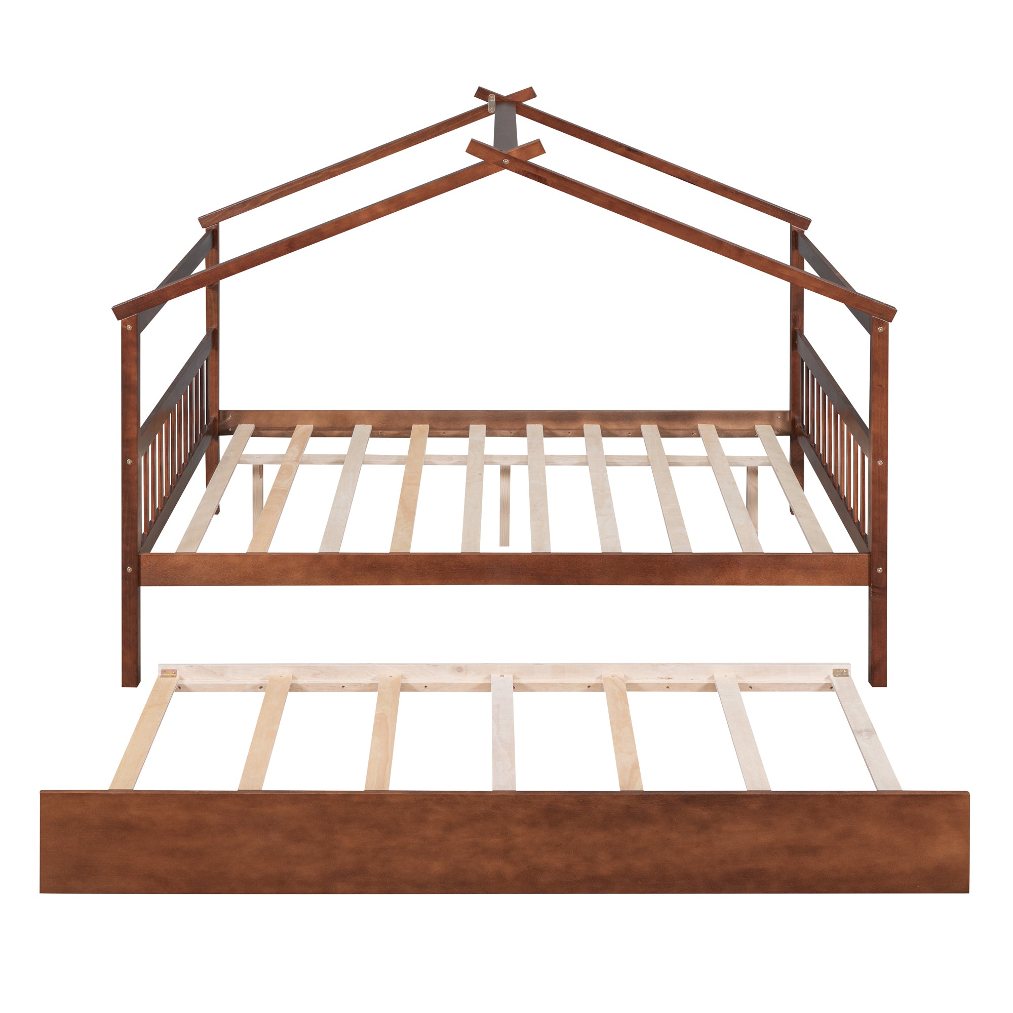 Full Size Wooden House Bed with Twin Size Trundle, Walnut - Atlantic Fine Furniture Melbourne FL