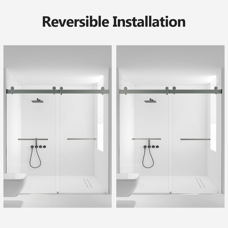 Frameless Double Sliding Soft Close Shower Door, Tempered Glass