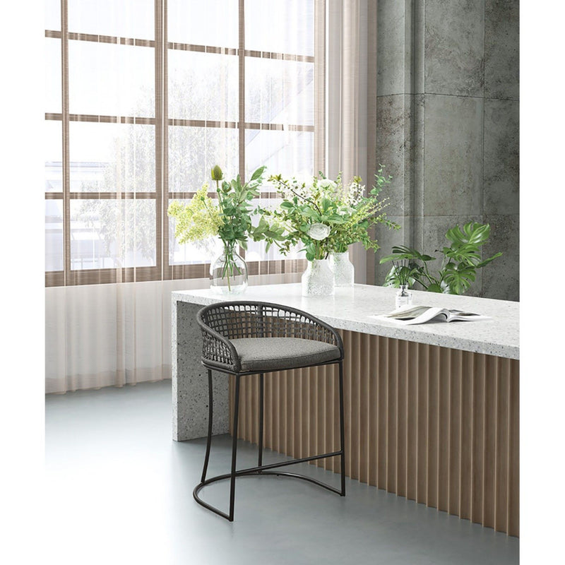 Coastal Woven Counter Stool With Upholstered Seat