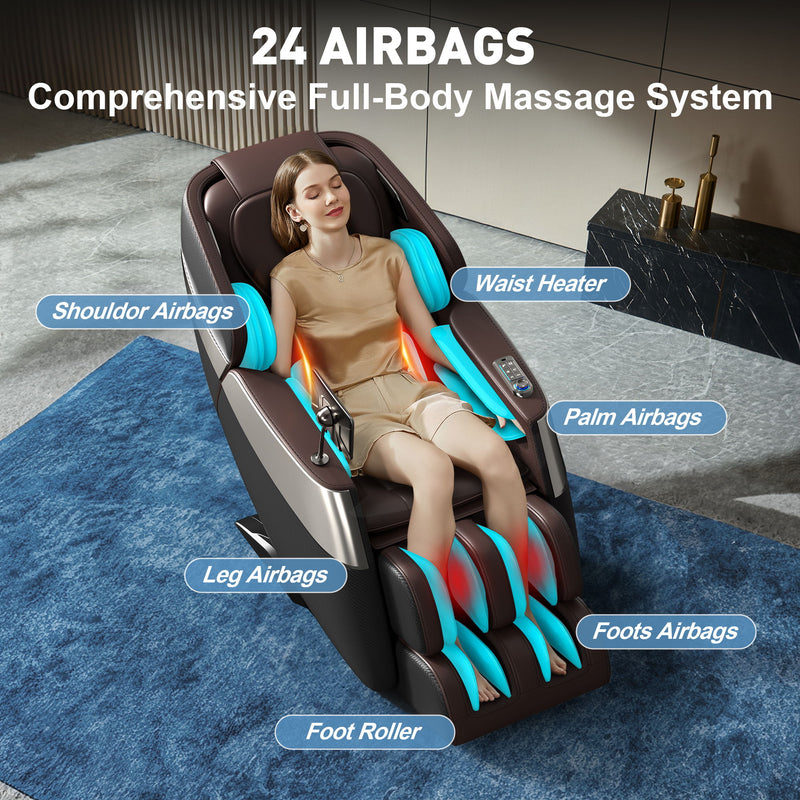 Deluxe - Massage Chair Full Body, 3D Sl Track Zero Gravity Massage Chair Recliner With Calf And Foot Rollers, Ai Voice Control, LCD Screen, Quick Access Buttons - Gray / Brown