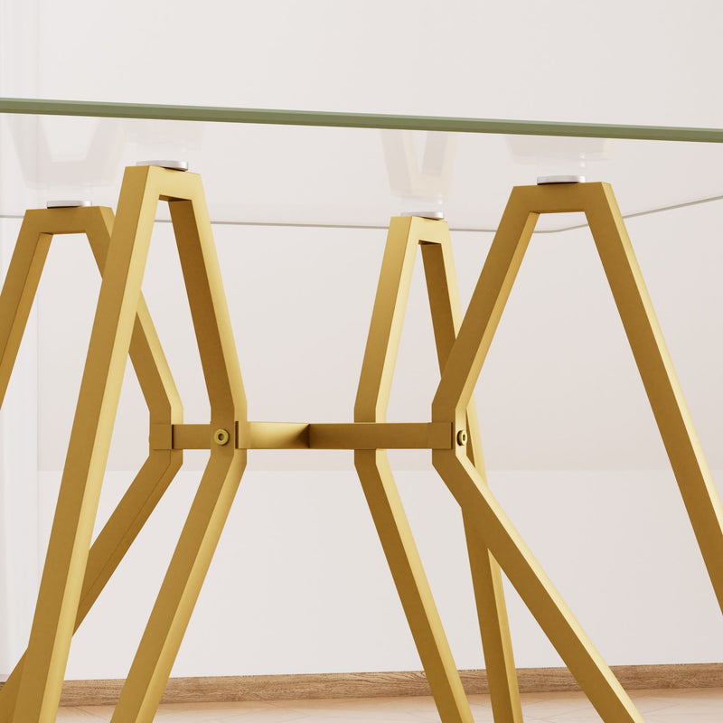Modern Glass Dining Table With Metal Legs