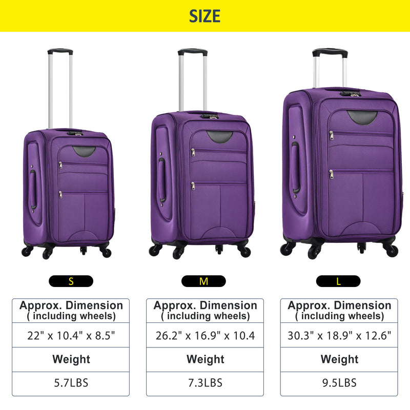 Softside Luggage Expandable 3 Piece Set Suitcase Upright Spinner Softshell Lightweight Luggage Travel Set