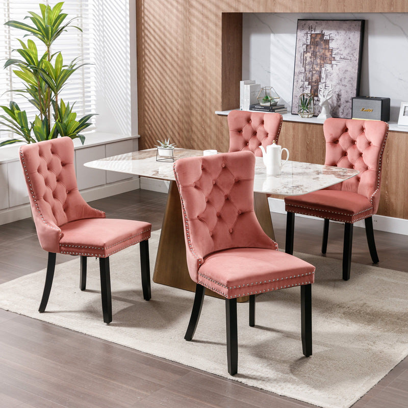 Nikki - Modern, High-End Tufted Solid Wood Contemporary Velvet Upholstered Dining Chair With Wood Legs Nailhead Trim (Set of 2)