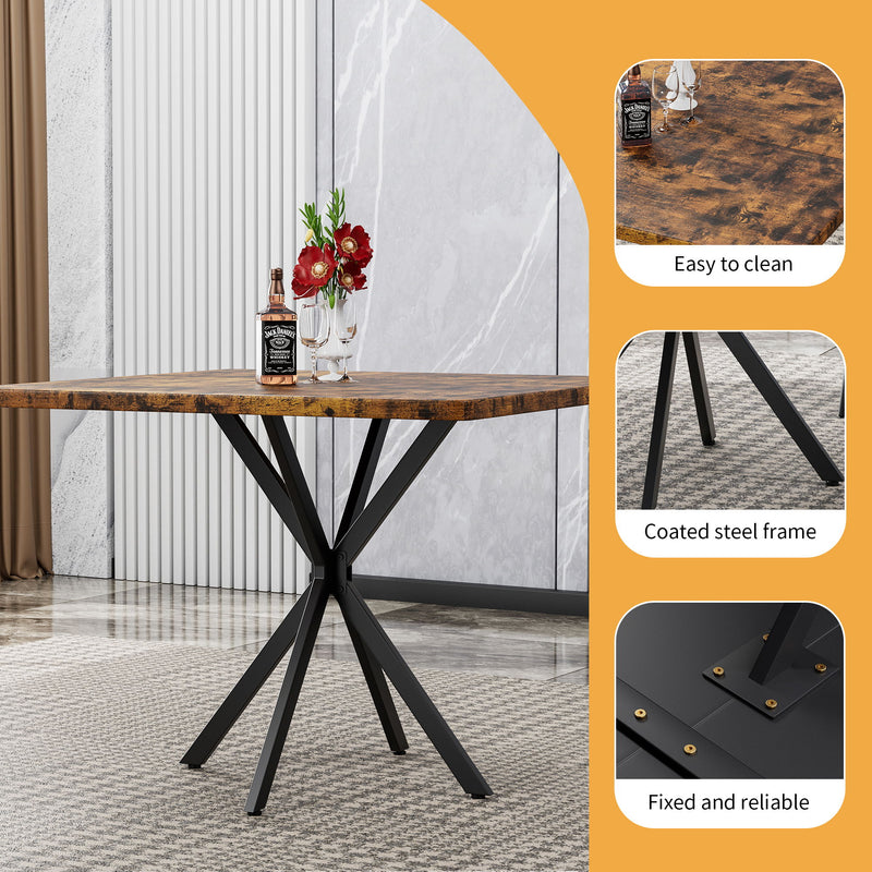 Mid Century Modern Square Dining Table Set With Faux Marble Tabletop And Iron Legs For 4, Space Saving Design - Brown / Blue