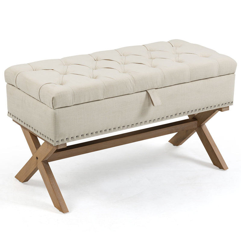 Storage Ottoman, Button-Tufted Ottoman Linen Storage Bench, Ottoman With Storage