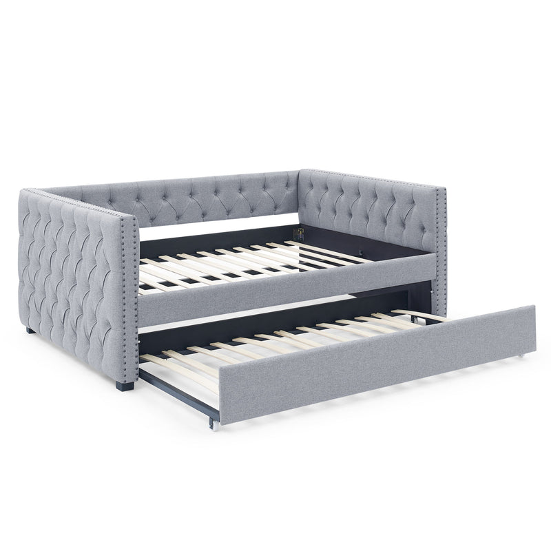Inspired Upholstered Daybed With Trundle, Button Tufted