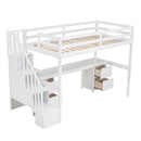 Loft Bed Frame With Built In Desk And Double Storage Drawers
