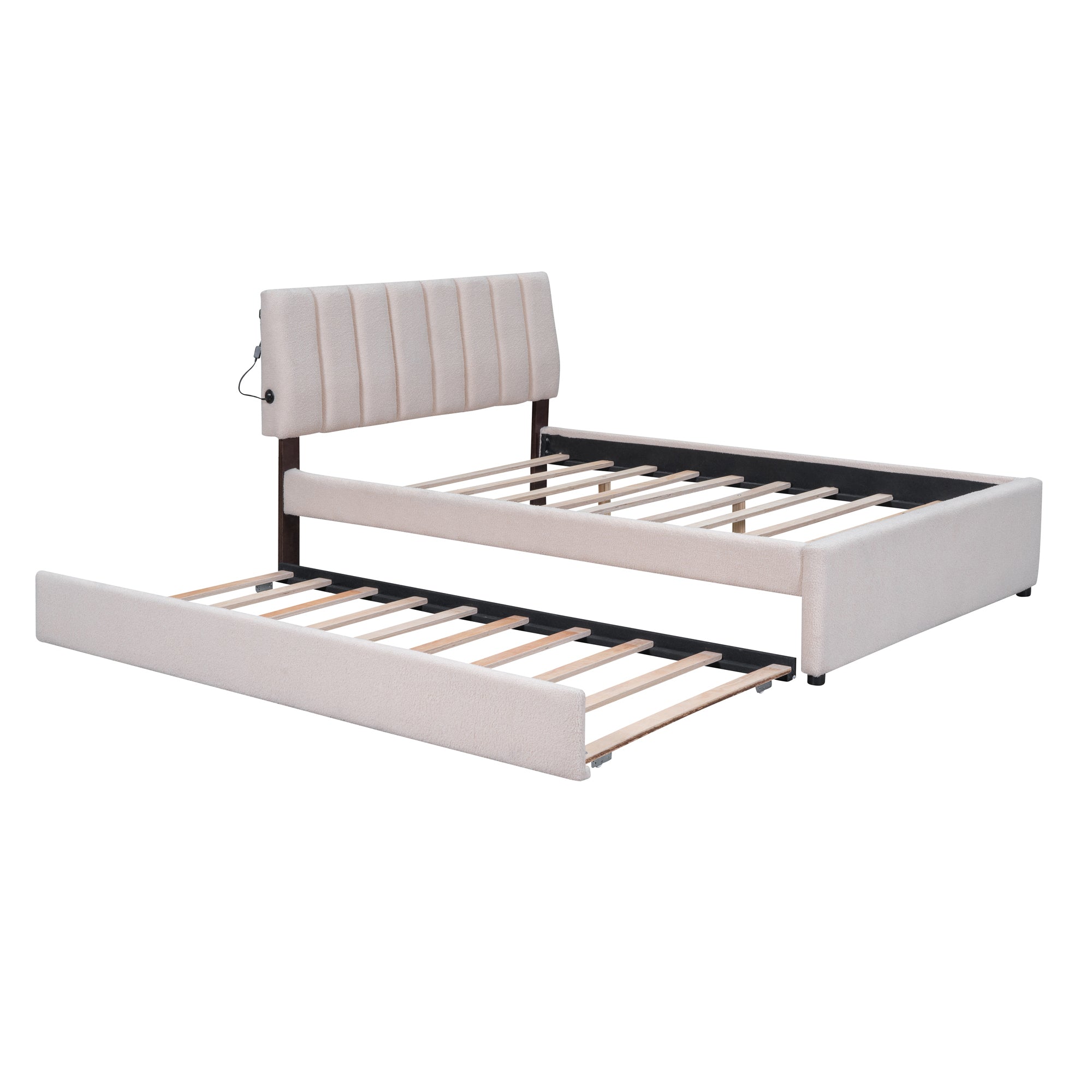 Teddy Fleece Full Size Upholstered Platform Bed with Trundle, Beige - Atlantic Fine Furniture Melbourne FL
