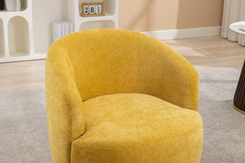 Chenille Fabric Swivel Accent Armchair Barrel Chair With Powder Coating Metal Ring