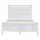 Full Size Platform Bed with built-in shelves, LED Light and USB ports, White