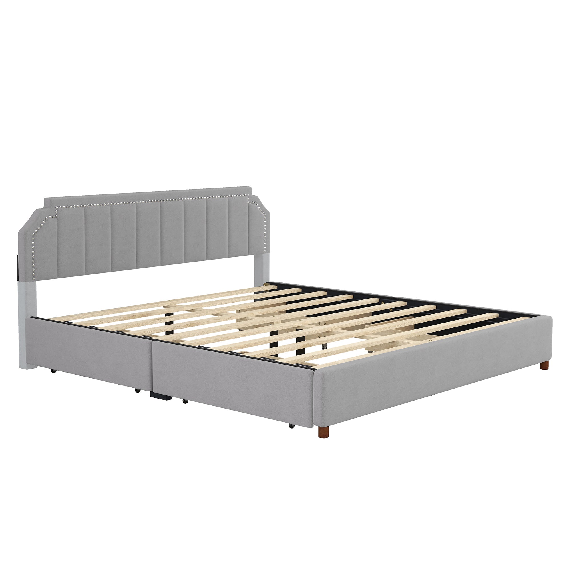 King Size Upholstery Platform Bed with Four Storage Drawers,Support Legs,Grey - Atlantic Fine Furniture Melbourne FL