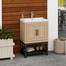 Modern Freestanding Bathroom Vanity With Ceramic Sink, Hot And Cold Faucet, Storage Cabinet & Open Shelf