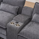 U Shaped Sofa With Console, Cupholders, USB Ports, 6 Seat, Bronzing Suede & Chenille