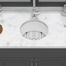Ceramic Circular Kitchen Sink With Drain Assembly And Bottom Grid, 18" Dual Mount - White