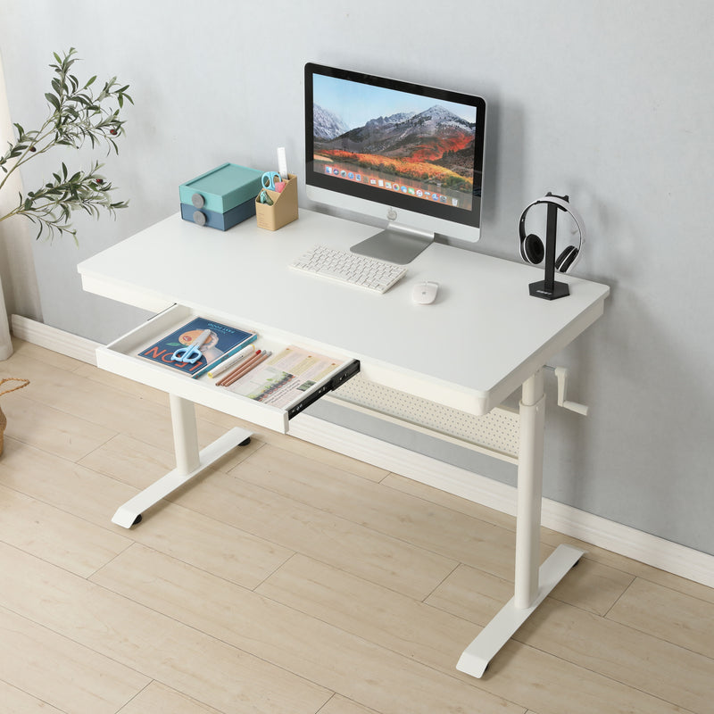 47.24" Standing Desk With Metal Drawer, Adjustable Height Stand Up Desk, Sit Stand Home Office Desk, Ergonomic Workstation - White