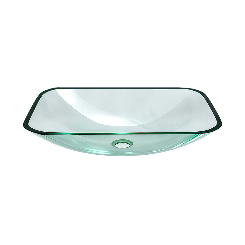 Clear Vessel Sink Rectangle Above Counter Bathroom Basin With Pop Up Drain, No Faucet - Clear
