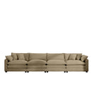 Modern Upholstered 4 Seater Corduroy Fabric Sofa With Arm And Throw Pillows