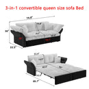 Queen Pull Out, 3 In 1 Convertible Sleeper Tufted Sofa & 2 Soft Pillows