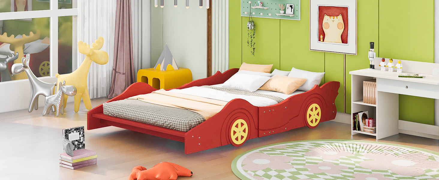 Full Size Race Car-Shaped Platform Bed with Wheels,Red - Atlantic Fine Furniture Melbourne FL