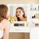 Vanity Desk With Mirror And Adjustable LED Lights, 3 Lighting Modes, Drawer And Storage Cabinet - White