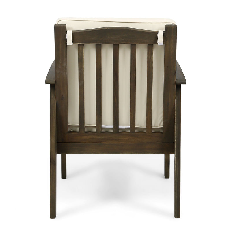 Casa Acacia Wood Club Chairs (Set of 2) With Water Resistant Cushions - Gray / Cream