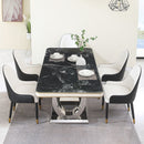 Luxury Modern Dining Table With 6 Chairs Marble Top Titanium Plated Base - Black
