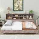 Full Size Daybed Frame with Storage Bookcases,Wood Light Oak