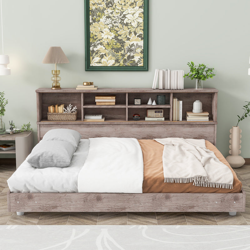 Full Size Daybed Frame with Storage Bookcases,Wood Light Oak