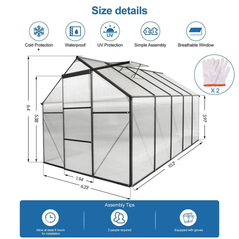 Polycarbonate Greenhouse Raised Base And Anchor Aluminum Heavy Duty Walk-In Greenhouses For Outdoor Backyard In All Season