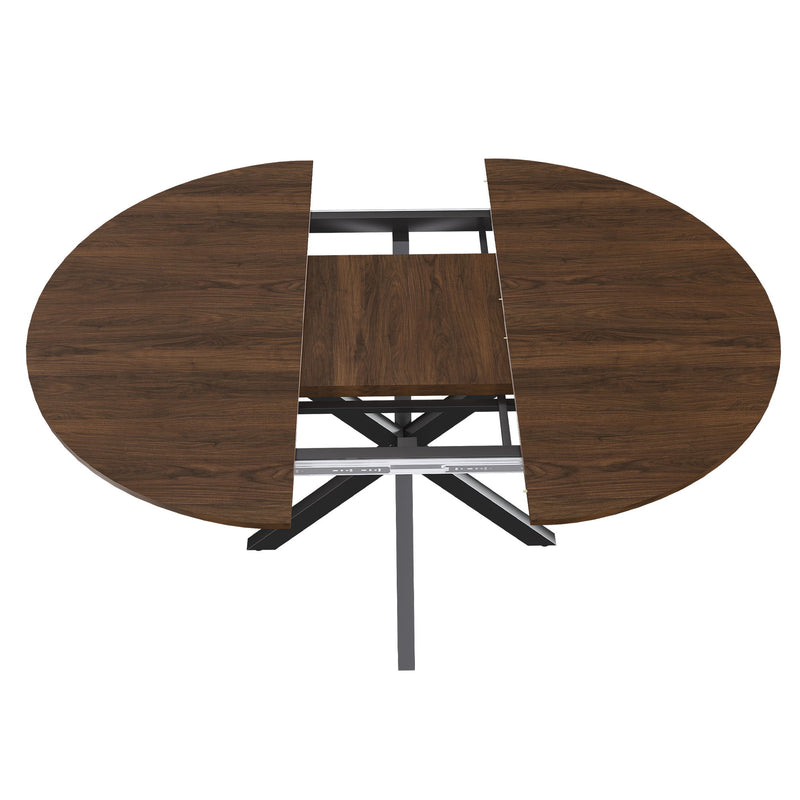 Retractable Dining Table, Round Extendable 6 Person Table - Walnut