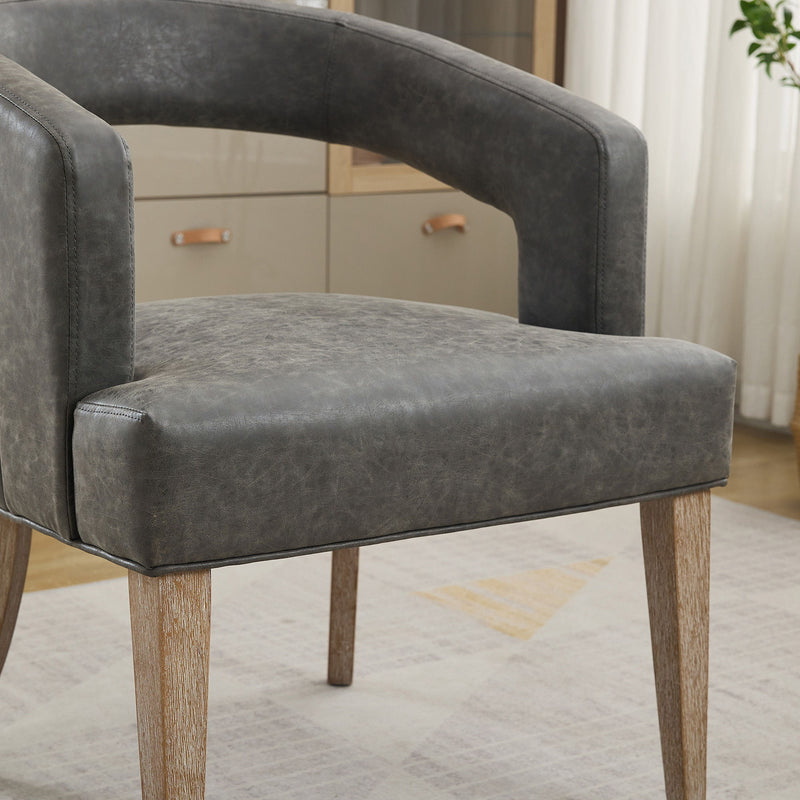 Wide Modern Barrel Open Back Upholstered Accent Chair With Weathered Solid Wood Legs