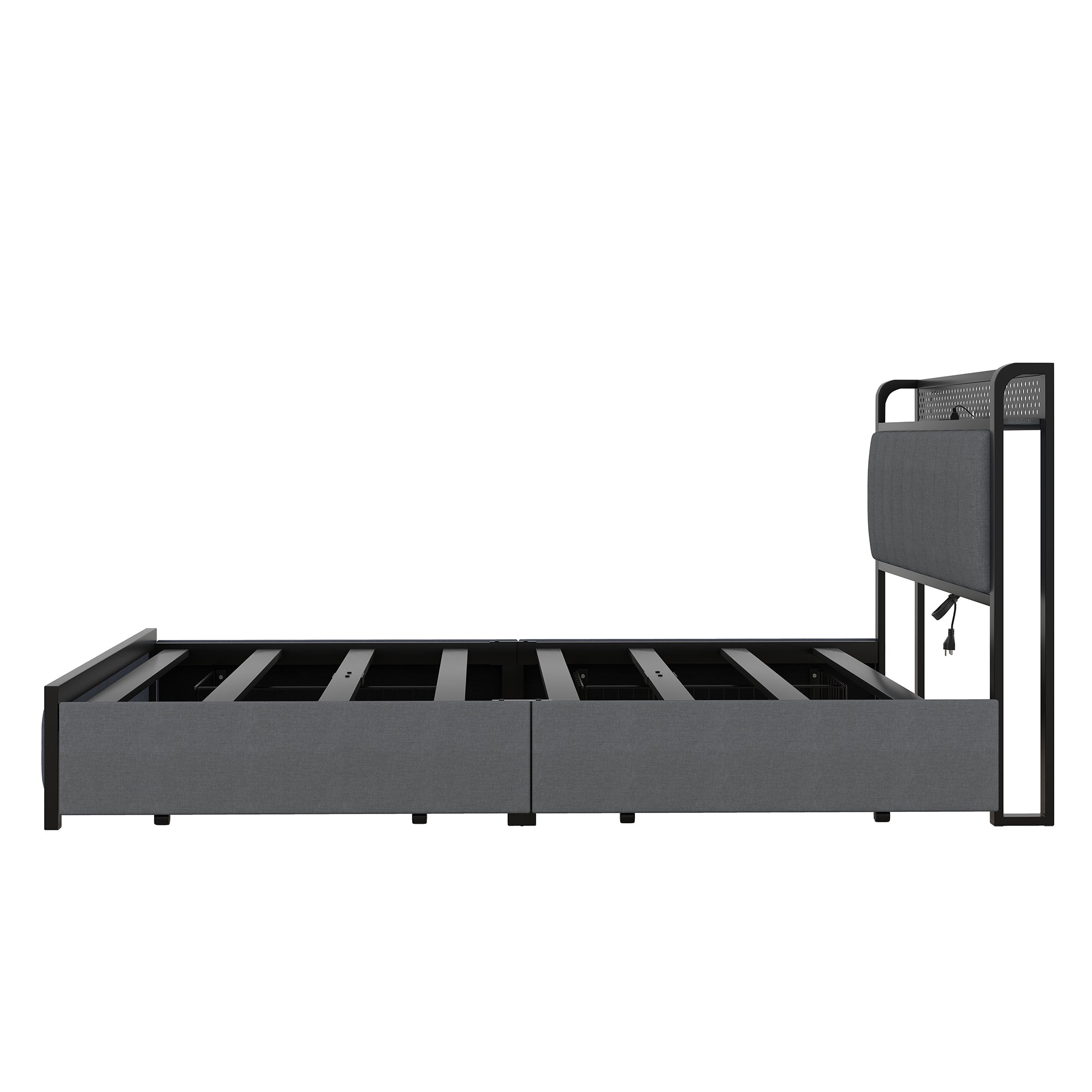 Queen Bed Frame with LED Headboard, Upholstered Bed with 4 Storage Drawers and USB Ports, Dark Grey - Atlantic Fine Furniture Melbourne FL