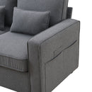 Upholstered Sofa With Console, 2 Cupholders And 2 USB Ports Wired Or Wirelessly Charged, Modern Linen Fabric Couches With 4 Pillows For Living Room, Apartment (4-Seat)