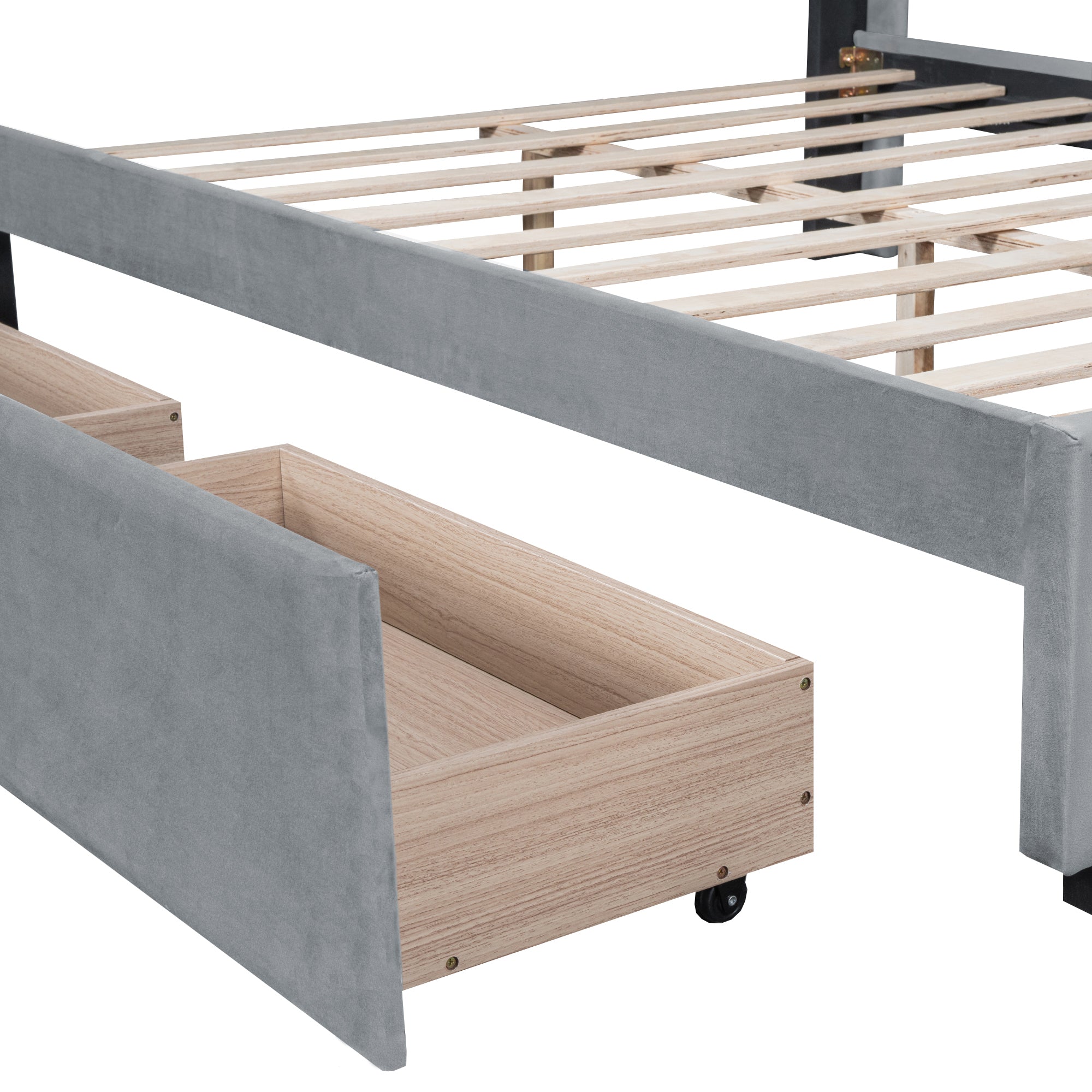 Full Size Upholstered Bed with 4 Drawers, Gray - Atlantic Fine Furniture Melbourne FL