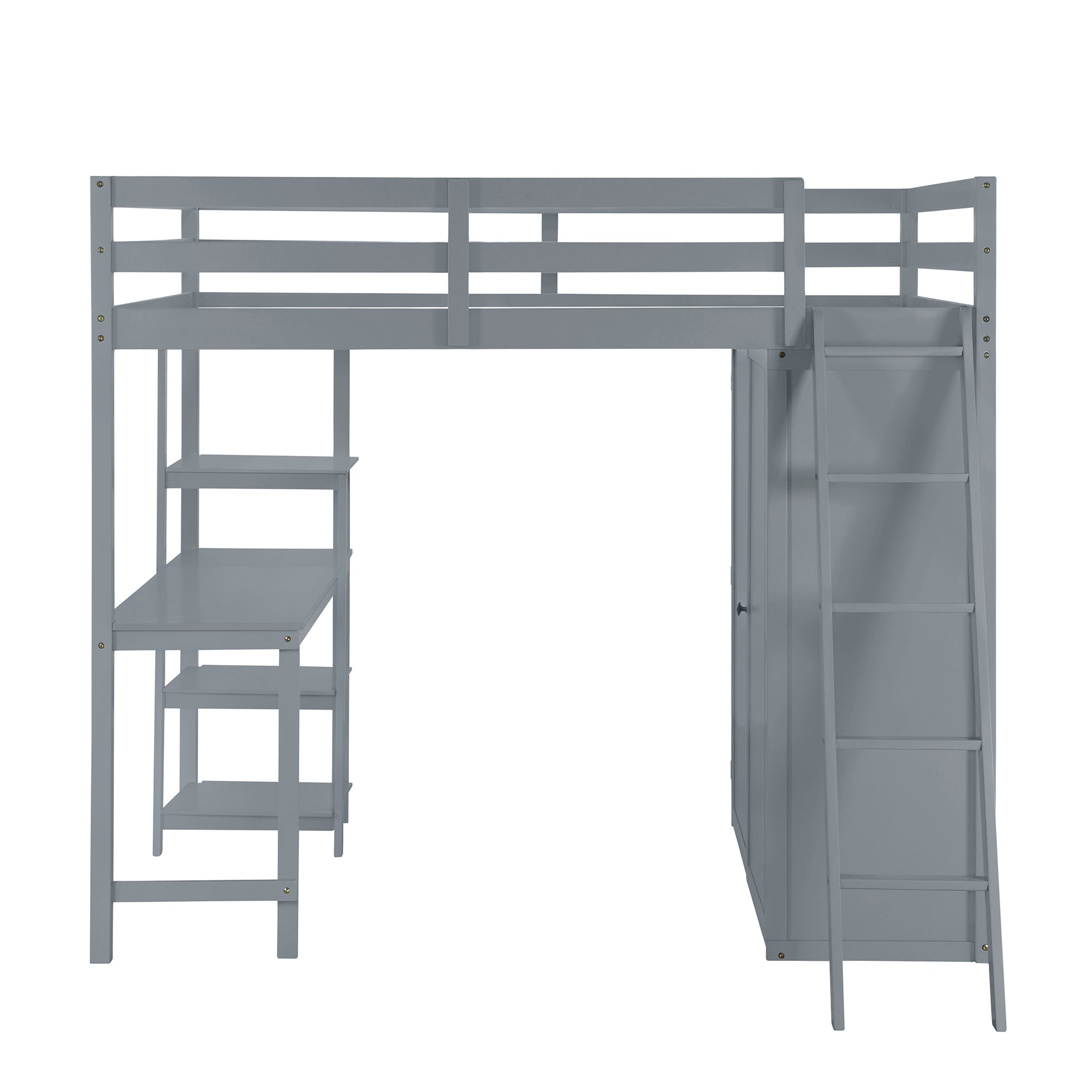 Full Size Loft Bed with Wardrobe and Desk and Shelves, Gray - Atlantic Fine Furniture Melbourne FL