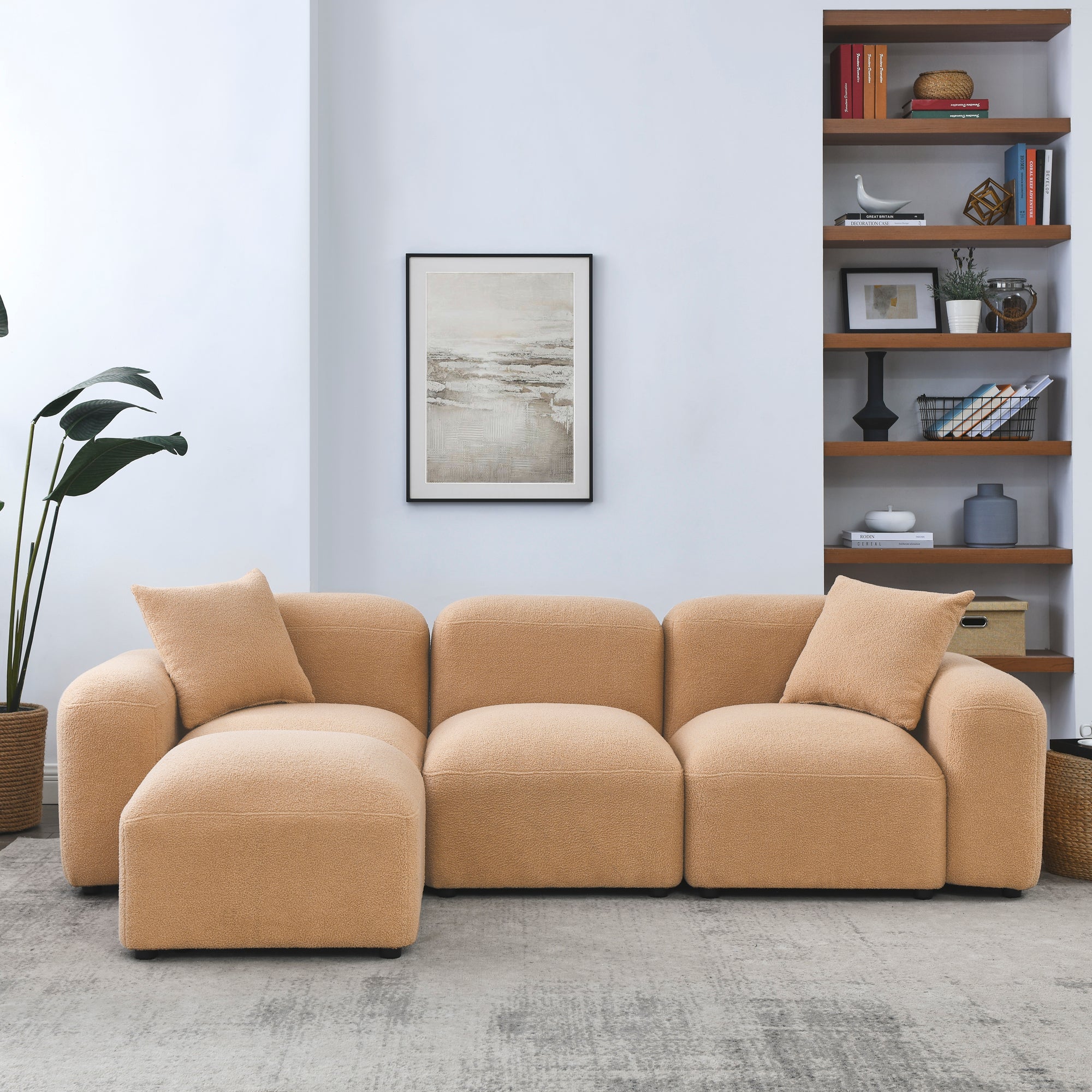 L-Shape Modular Sectional Sofa, DIY Combination,Teddy Fabric,Camel