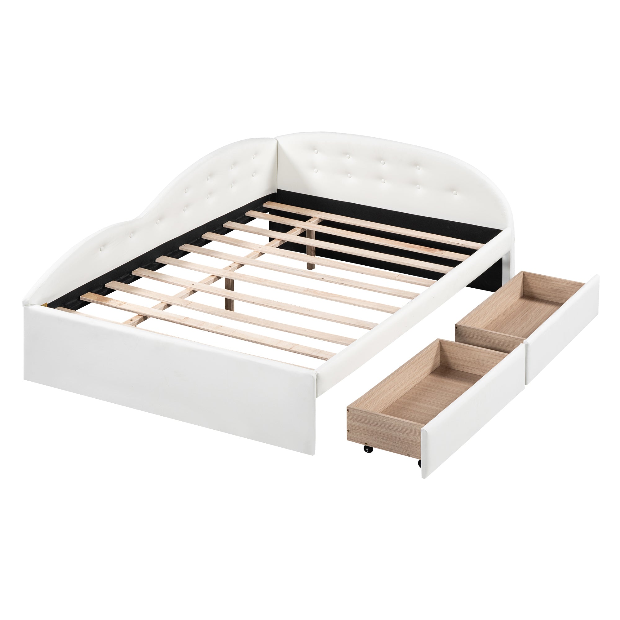 Full Size PU Upholstered Tufted Daybed with Two Drawers and Cloud Shaped Guardrail, White - Atlantic Fine Furniture Melbourne FL