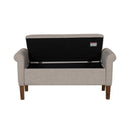 Upholstered Storage Bench With Rolled Armrests - Beige