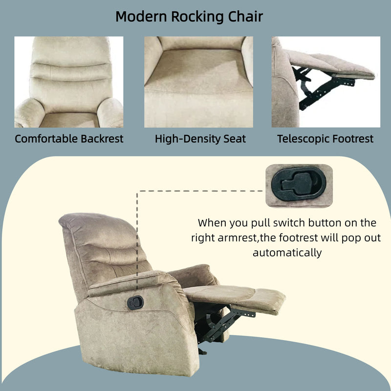 Rocking Recliner Chair For Living Room, Adjustable Modern Recliner Chair, Recliner Sofa With Lumbar Support, Classic And Traditional Recliner Chair With Comfortable Arm And Back Sofa - Dark Gray