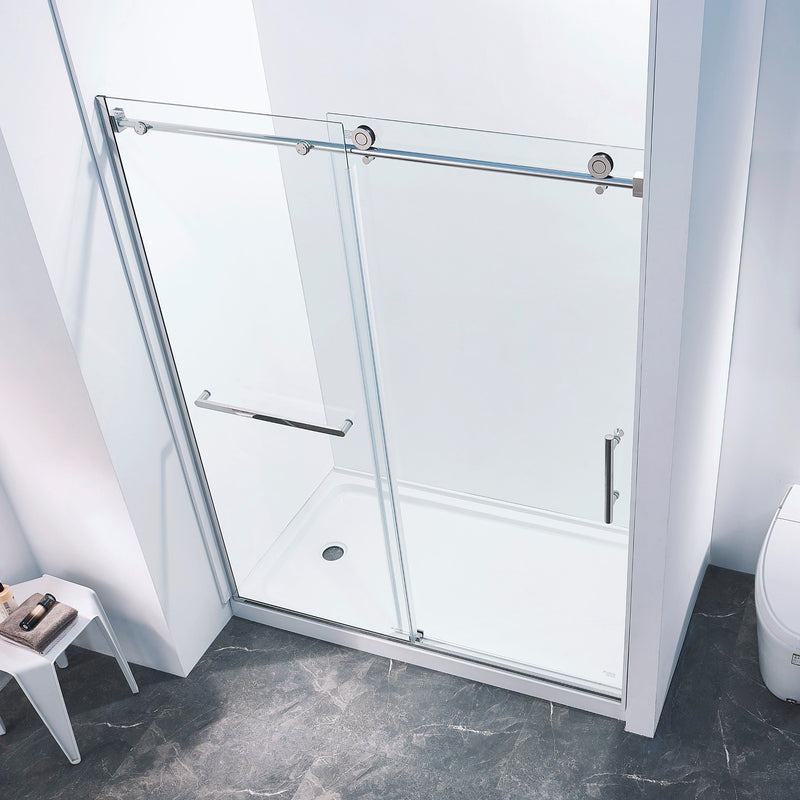 Semi-Frame Single Sliding Shower Door, 304 Stainless Steel, 5 / 16" (8Mm) Thick Sgcc Tempered Clear Glass