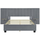 Queen Size Upholstered Platform Bed with Big Headboard, Bedroom Furniture, Velvet, Gray