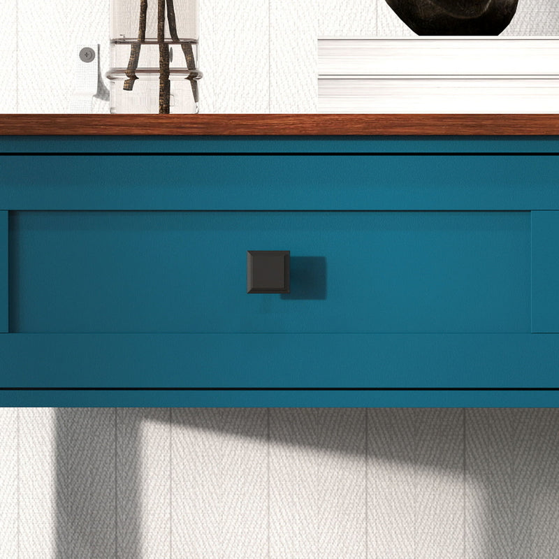 Farmhouse Style Console Table With 2 Drawers And Bottom Storage Shelf