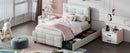 Upholstered Platform Bed With LED Frame, With Trundle And 2 Drawers