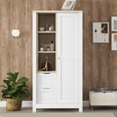 Modern Bedroom Storage Wardrobe With Hanging Rods, 2 Drawers, Open Shelves, Sliding Door - White