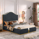 Corduroy Upholstered Bed Frame Queen Size 59.5" Tall  Headboard Queen Bed Frame Metal Decoration /No Box Spring Needed