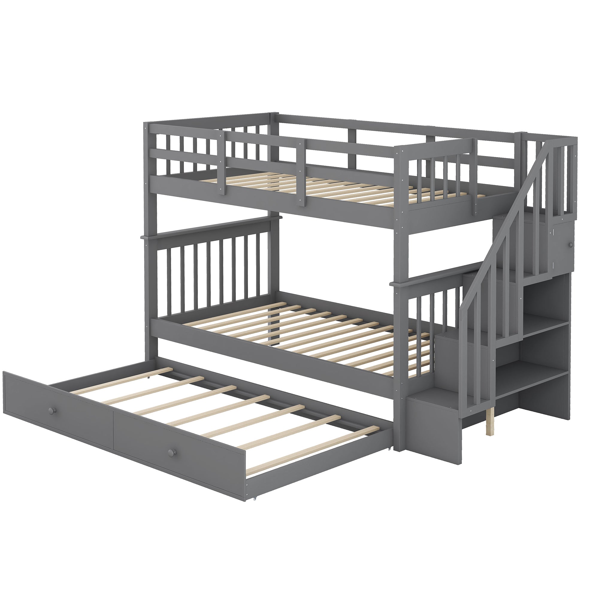 Stairway Twin-Over-Twin Bunk Bed with Twin size Trundle for Bedroom, Dorm, Adults, Gray( old sku: LP000209AAE ) - Atlantic Fine Furniture Melbourne FL
